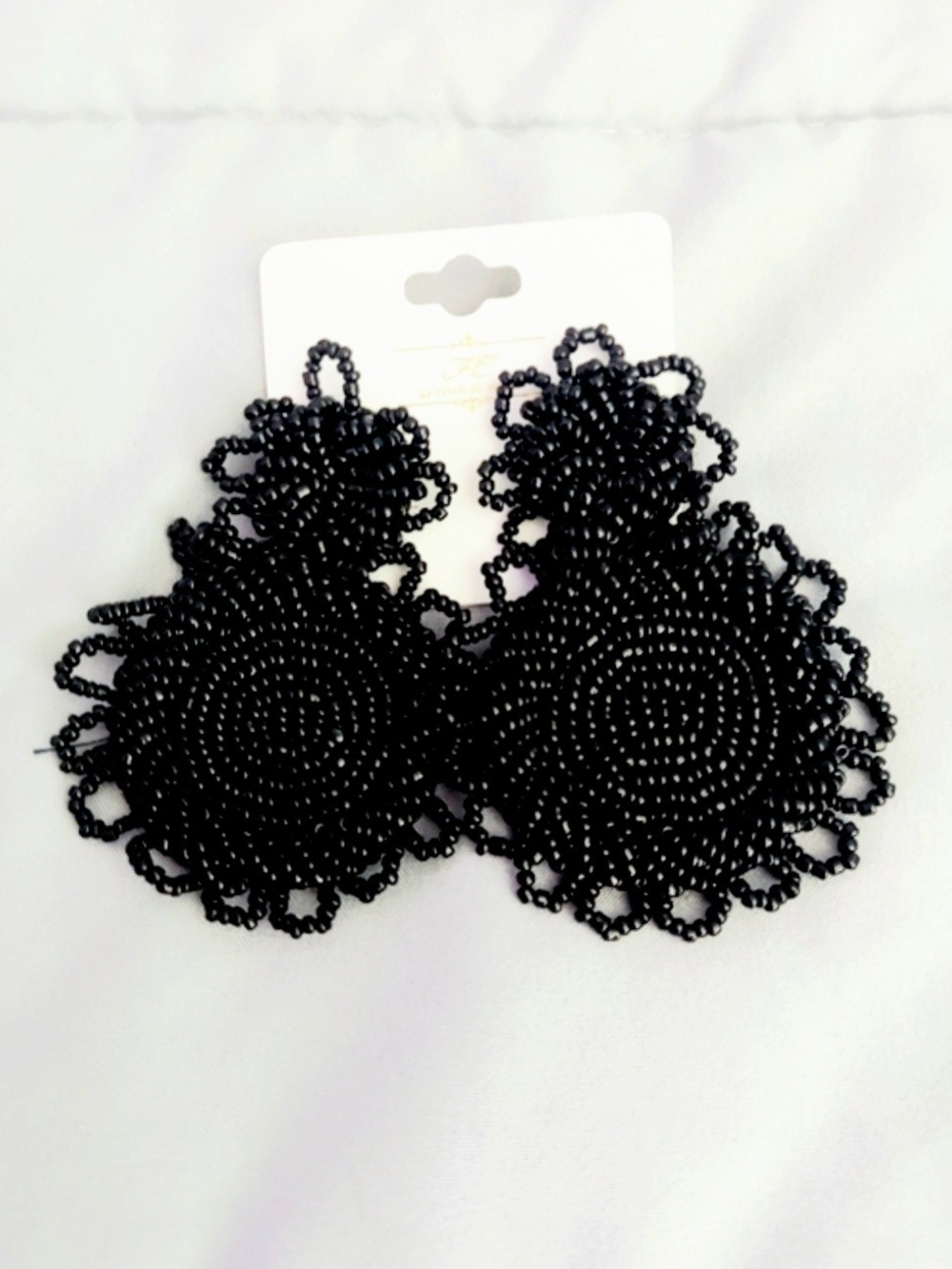 Black Beaded Lace Drop Earrings NWT Oversized Streetwear Office